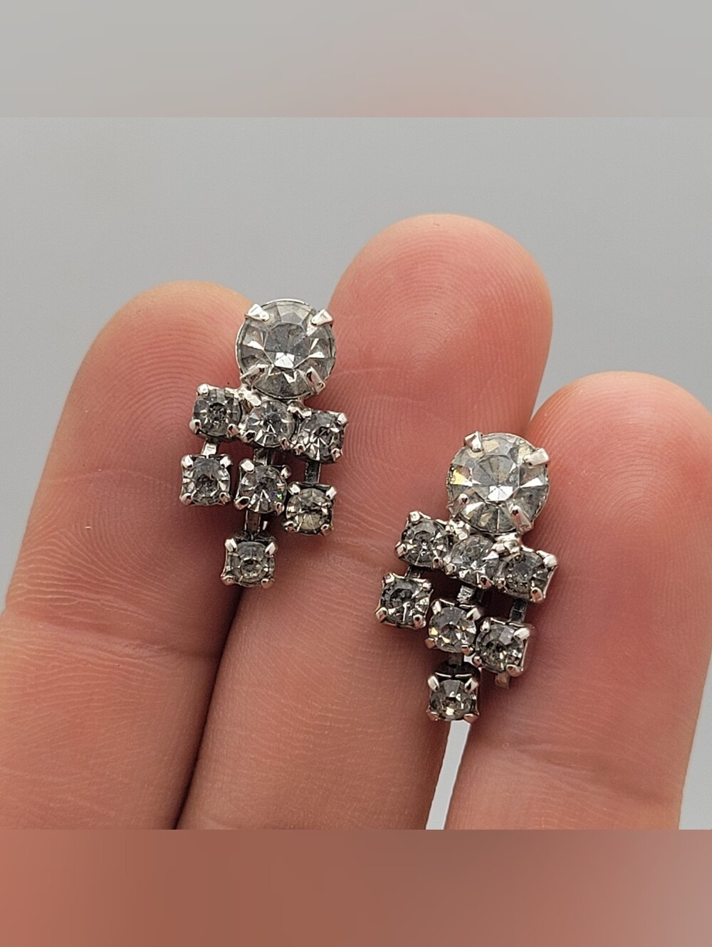 Classic Silver Crystal Drop Stud Earrings - Clear